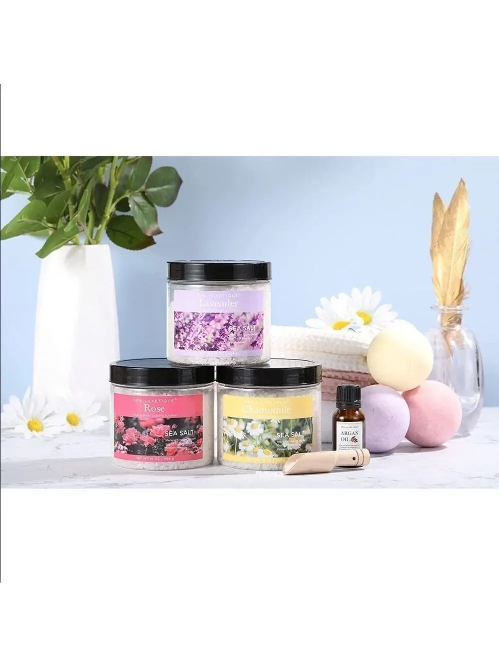 Bath Salts Gift Set with Argan Oil, Bath Bomb Relaxing Bath Set for Women